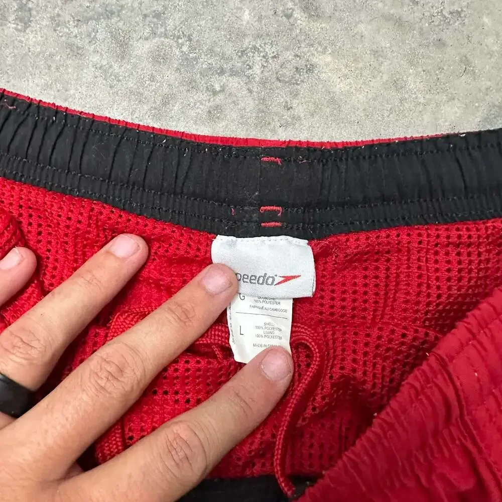 Speedo Vintage Red Nylon Swim Trunks - Large